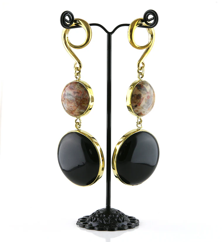 Doublet Obsidian X Crazy Lace Agate Stone Hanging Ear Weights - Image 2
