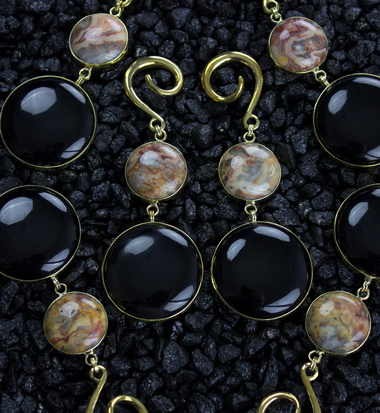 Doublet Obsidian X Crazy Lace Agate Stone Hanging Ear Weights - Image 3