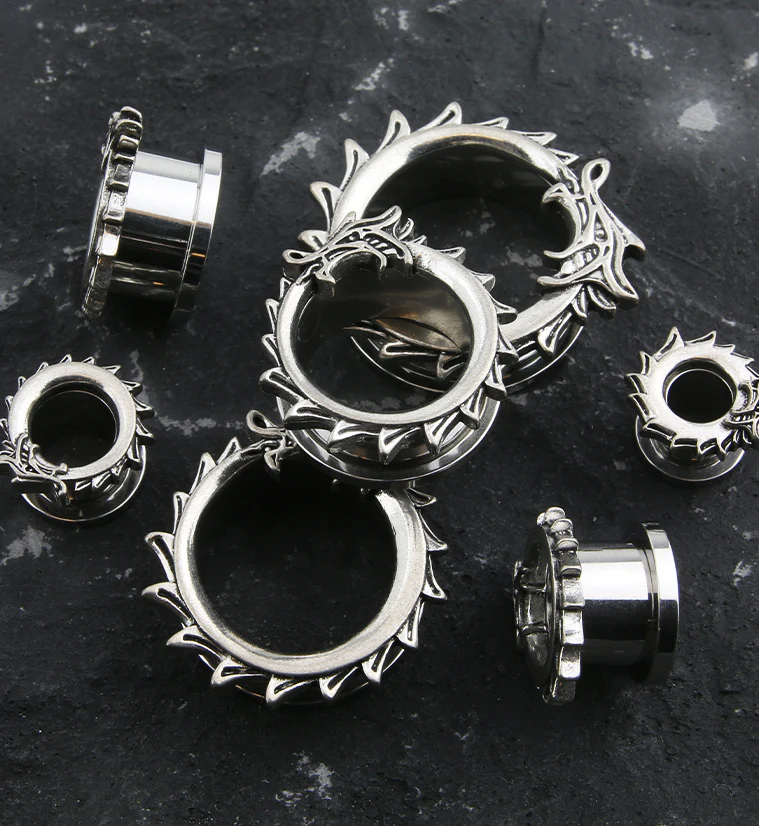 Dragon Wrap Stainless Steel Tunnel Plugs - Image 2