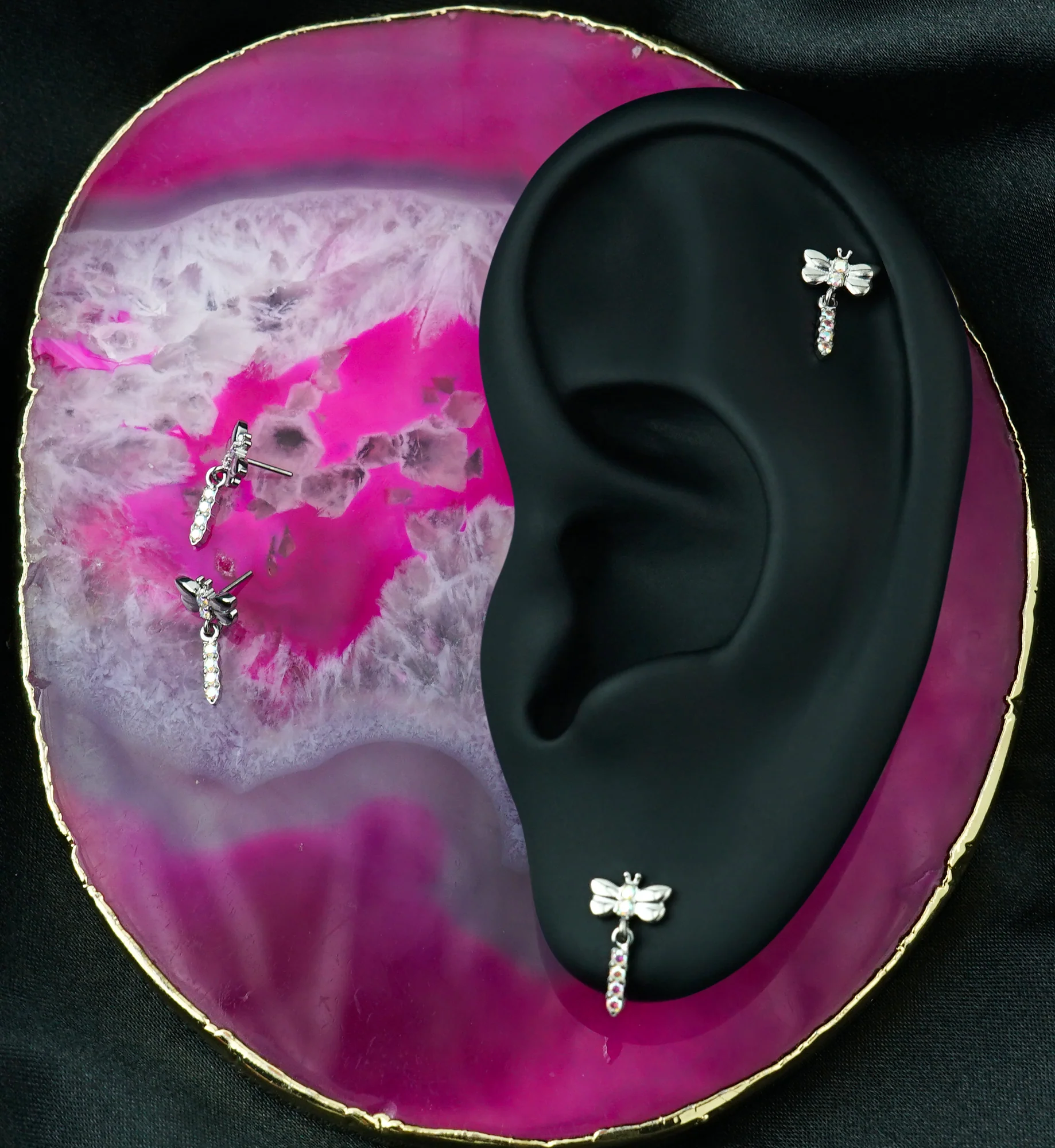 Dragonfly Rainbow Aurora CZ Dangle Titanium Threadless Top - Image 2