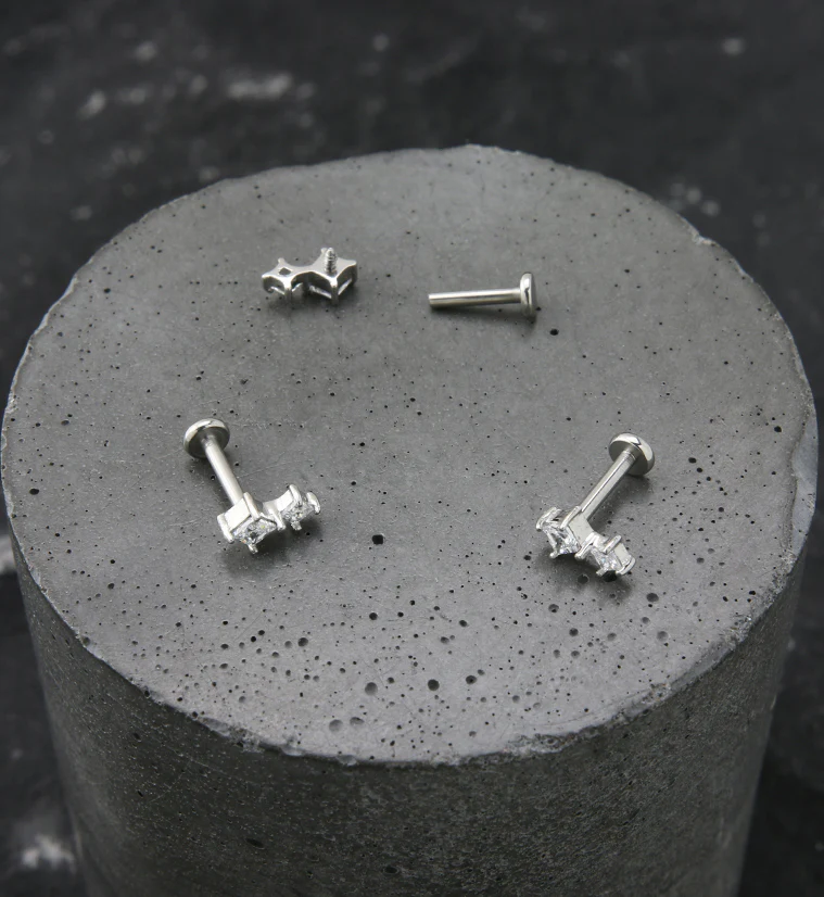 Drip Clear CZ Stainless Steel Internally Threaded Labret - Image 2