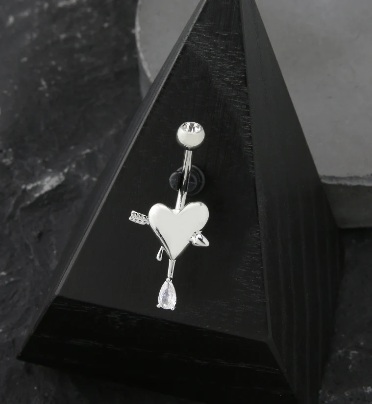 Dripping Heart And Arrow Teardrop CZ Stainless Steel Belly Button Ring - Image 2