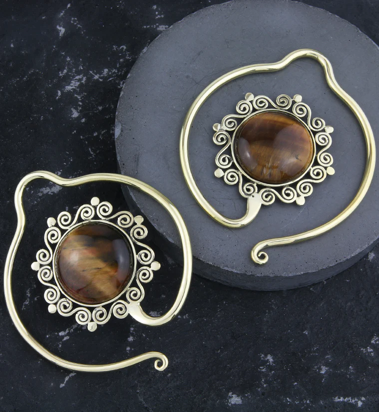 Helix Tigers Eye Stone Hoop Ear Weights - Image 2