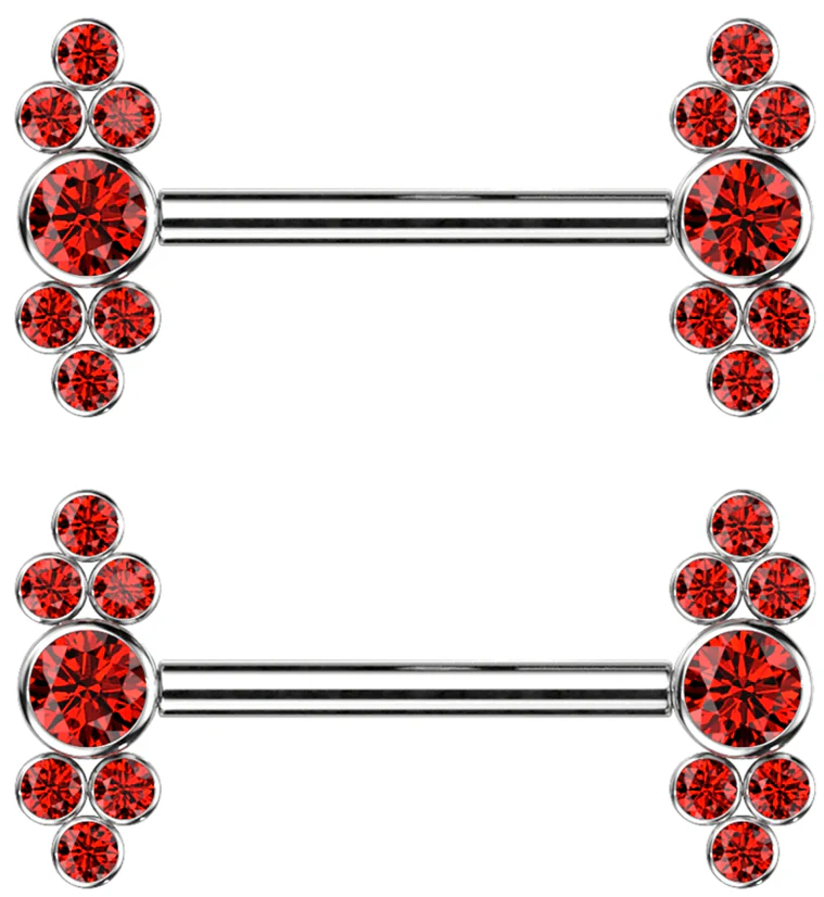 Dual Array Red CZ Titanium Internally Threaded Nipple Ring Barbell