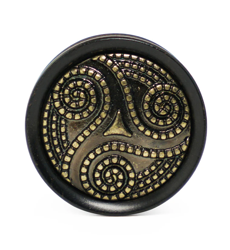 Ebony Wood Plugs With Brass Beaded Swirl Inlay - Image 2