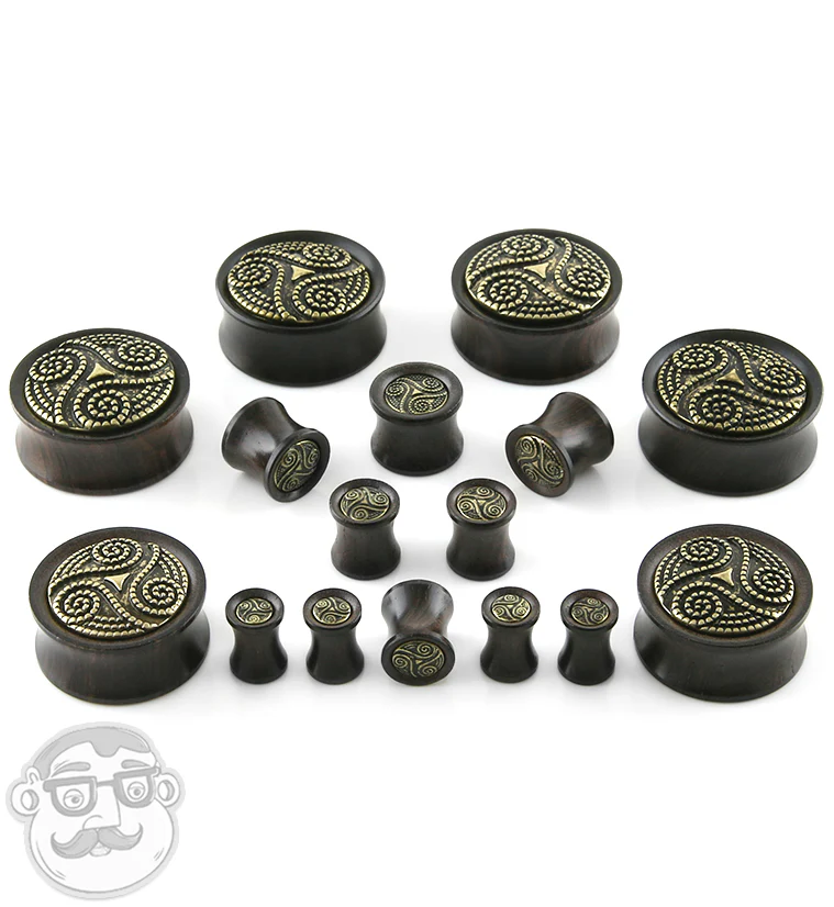 Ebony Wood Plugs With Brass Beaded Swirl Inlay - Image 3