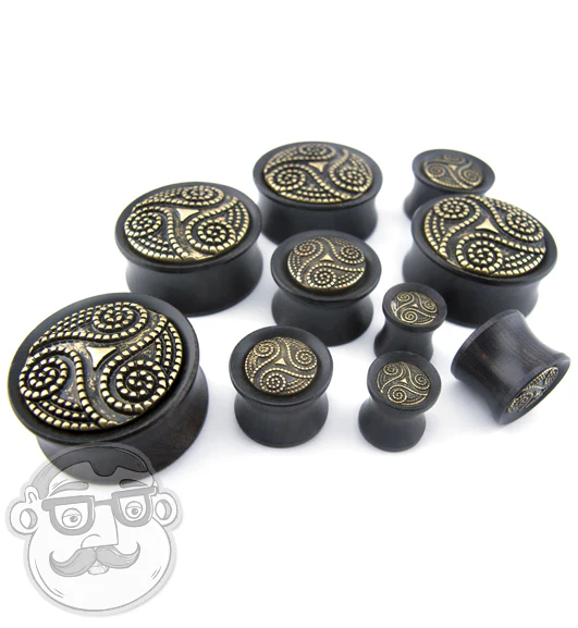 Ebony Wood Plugs With Brass Beaded Swirl Inlay - Image 4