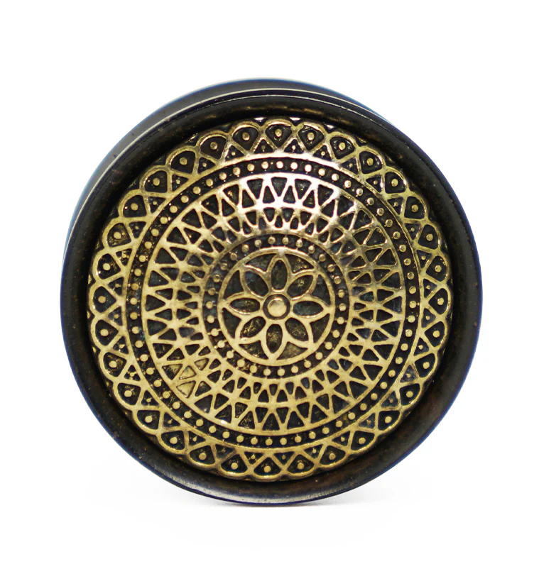 Ebony Wood Plugs With Lotus Ornament Inlay - Image 2