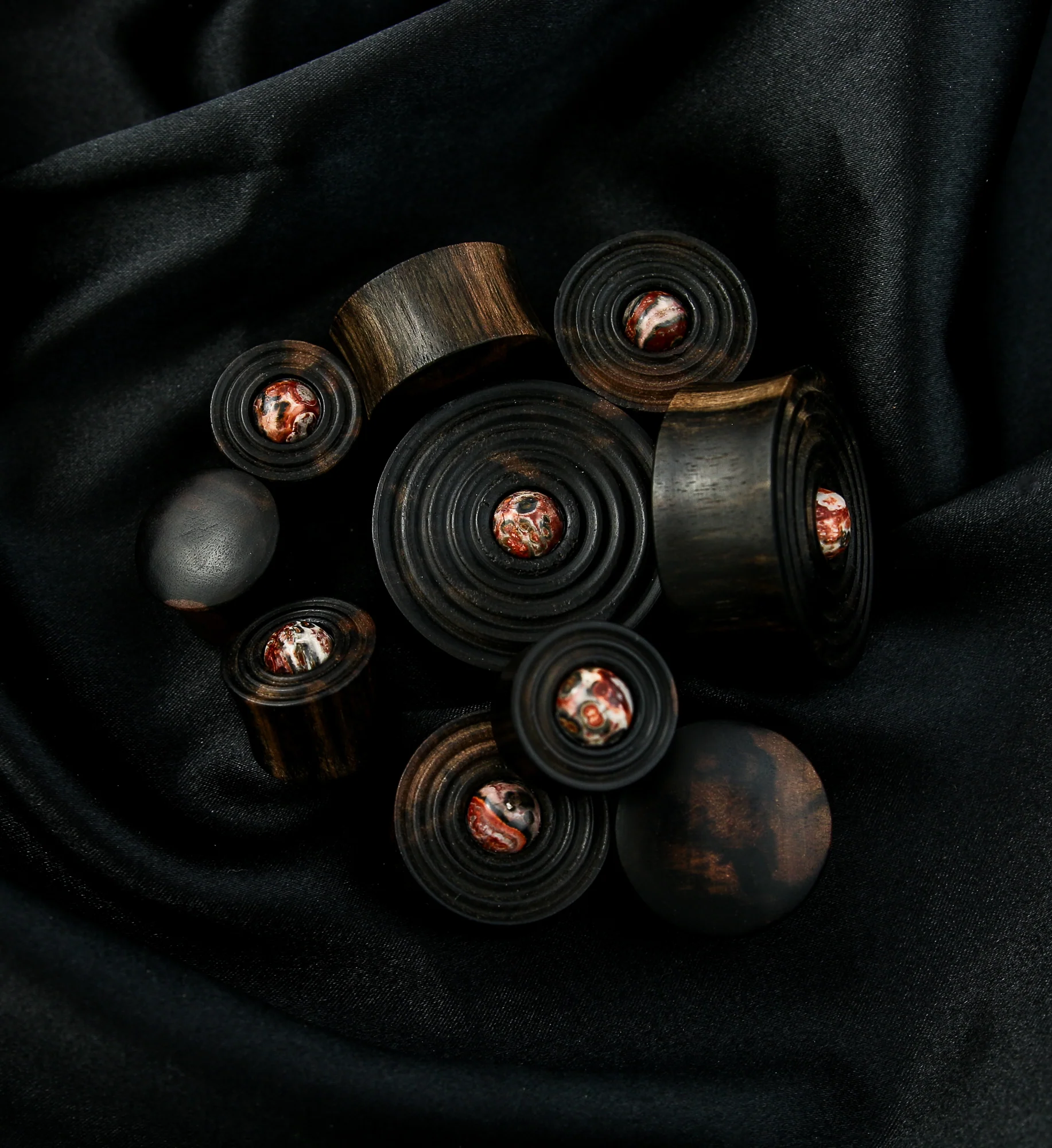 Ecliptic Areng Wood Plugs With Leopard Jasper Stone Inlay - Image 2