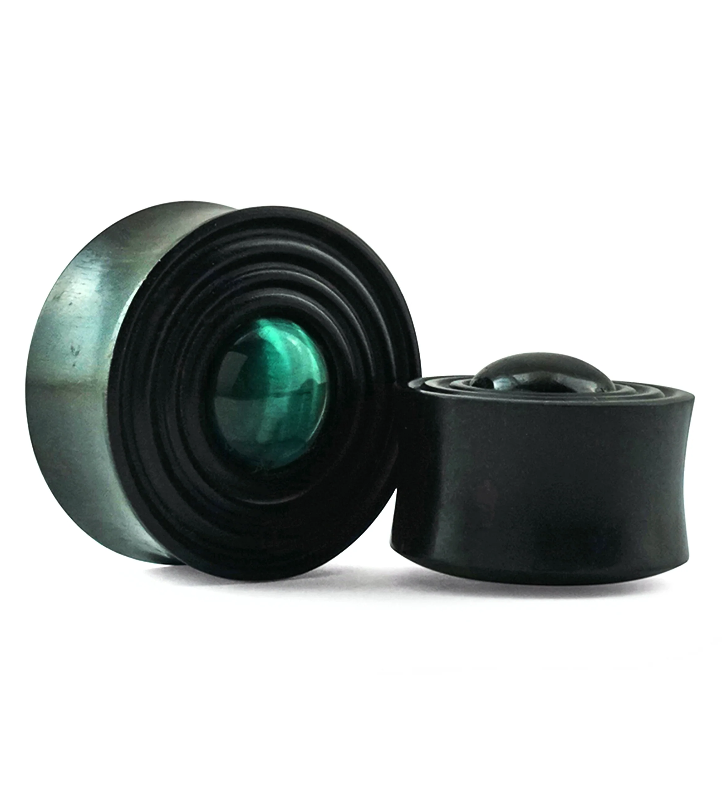 Ecliptic Green Tiger Eye Stone Areng Wood Double Flare Plugs