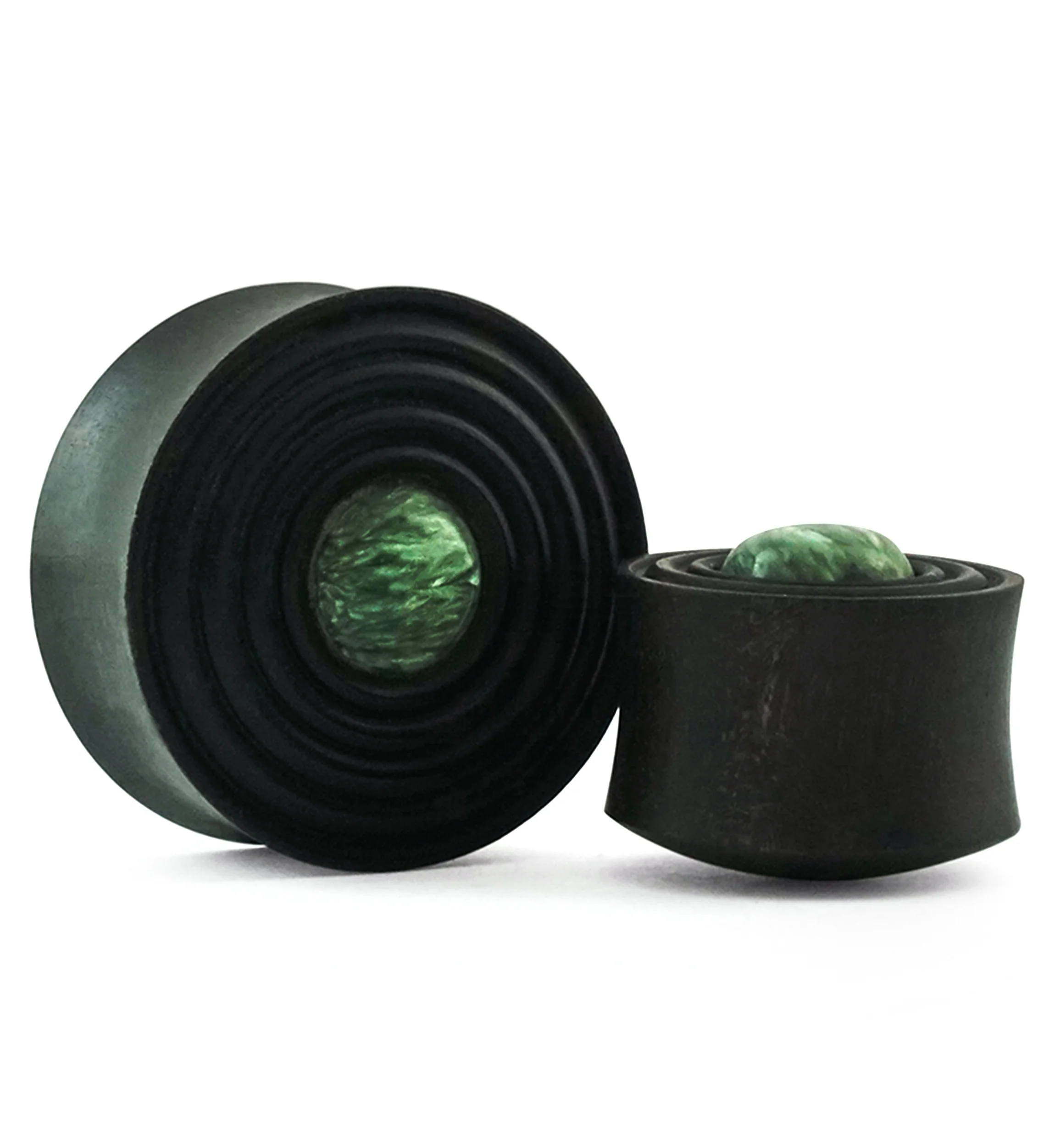 Ecliptic Seraphinite Stone Areng Wood Double Flare Plugs