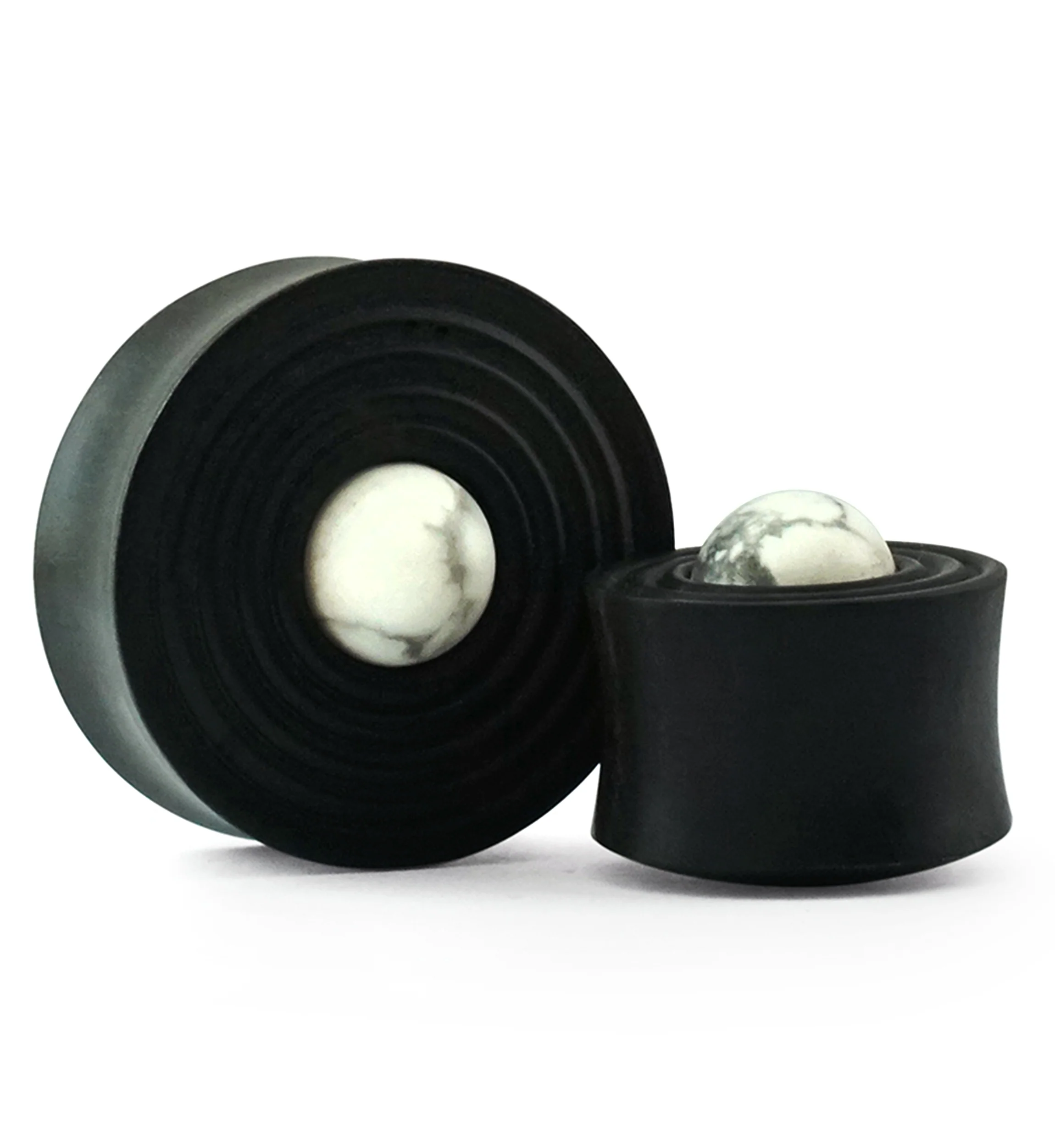 Ecliptic White Howlite Stone Areng Wood Double Flare Plugs