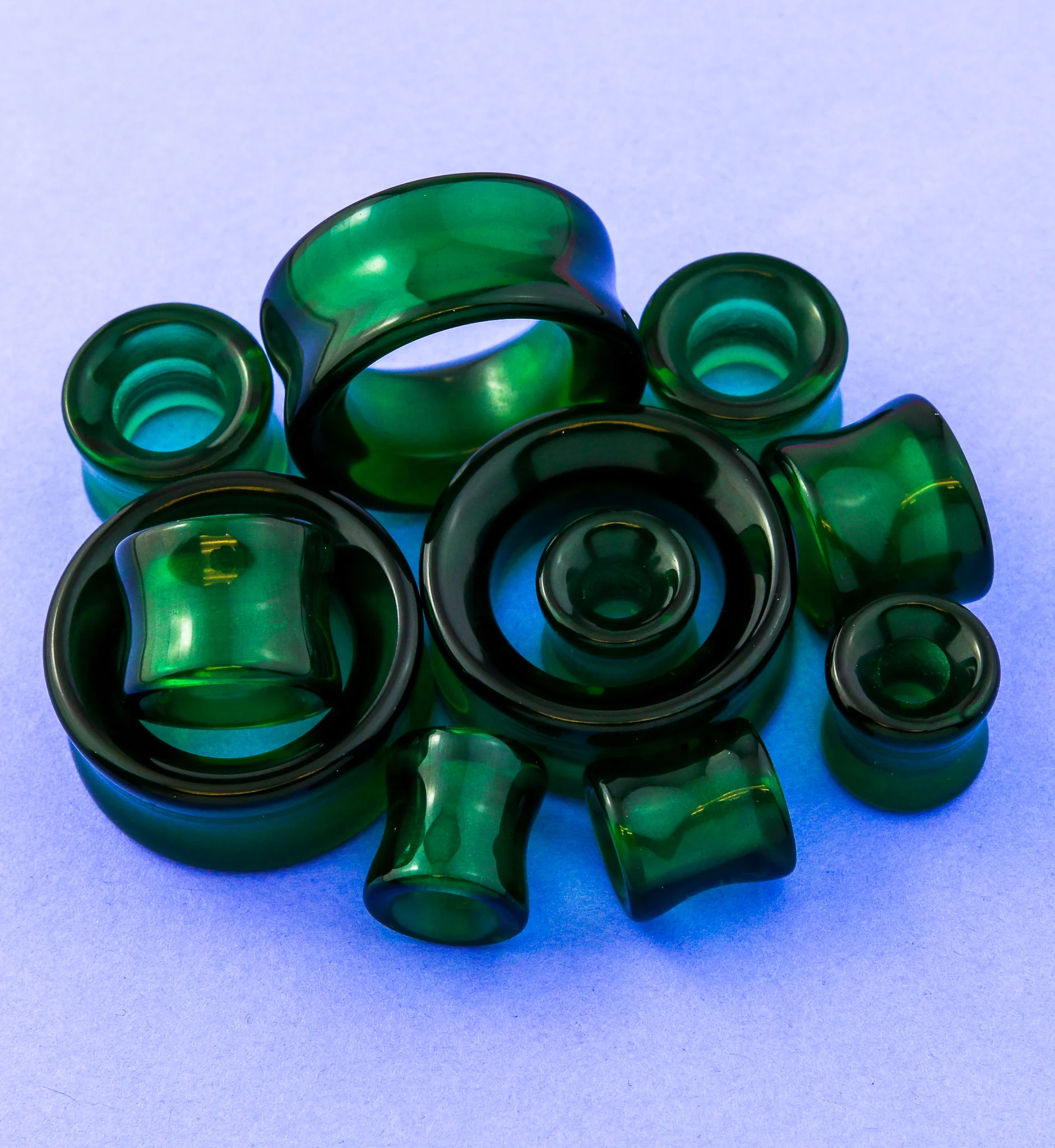 Emerald Green Glass Tunnel Plugs - Image 2