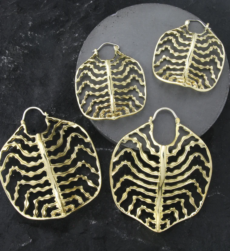 Emerald Ripple Peperomia Leaf Brass Hangers / Earrings - Image 2