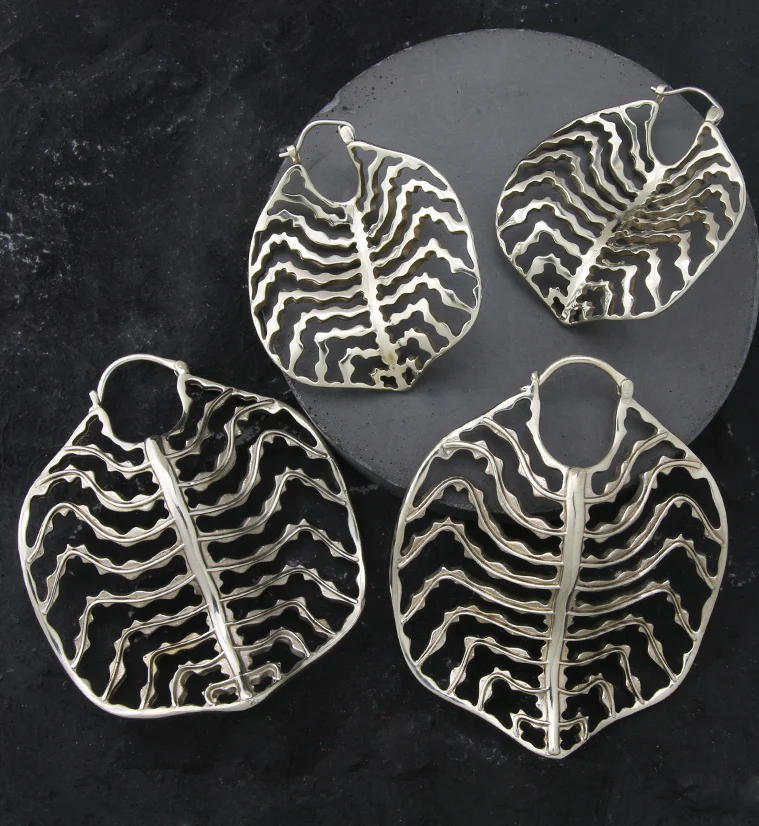 Emerald Ripple Peperomia Leaf White Brass Hangers / Earrings - Image 2