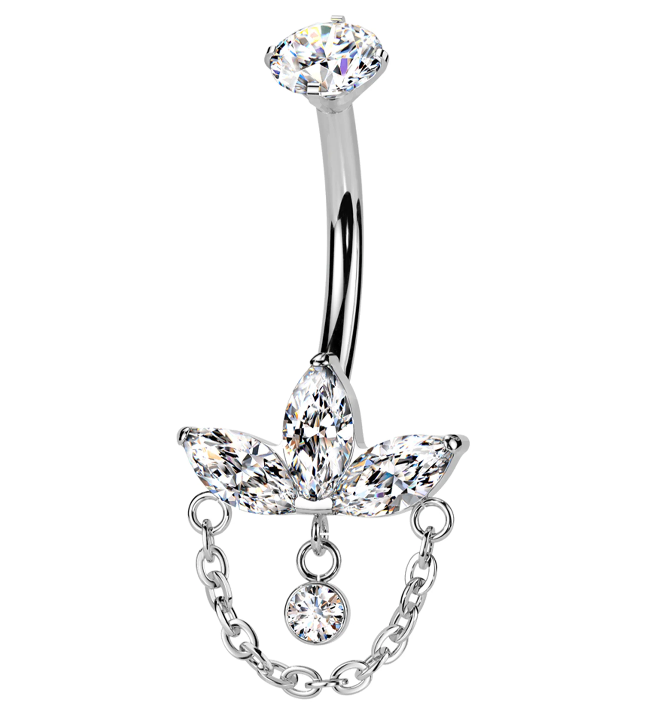 Empress Clear CZ Dangle Chain Titanium Internally Threaded Belly Button Ring