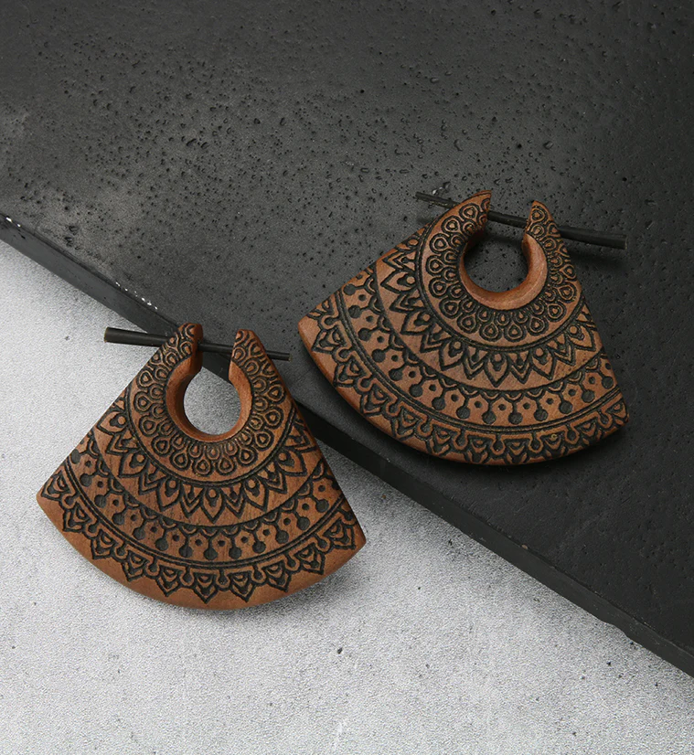 Engraved Saba Wood Triangle Earrings - Image 2