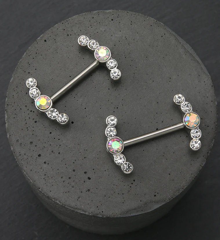 Enring Rainbow Aurora CZ Stainless Steel Nipple Barbell - Image 2
