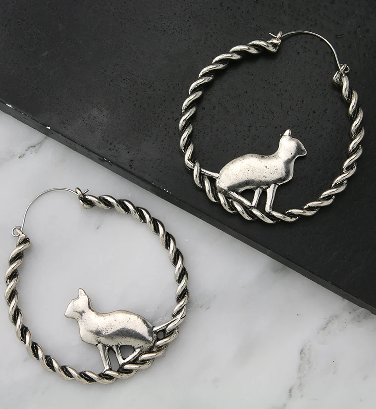 Entwine Sitting Cat Plug Hoops - Image 2