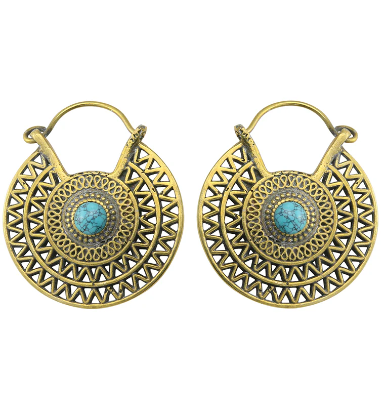 Environ Howlite Turquoise Stone Inlay Brass Hangers / Earrings - Image 2