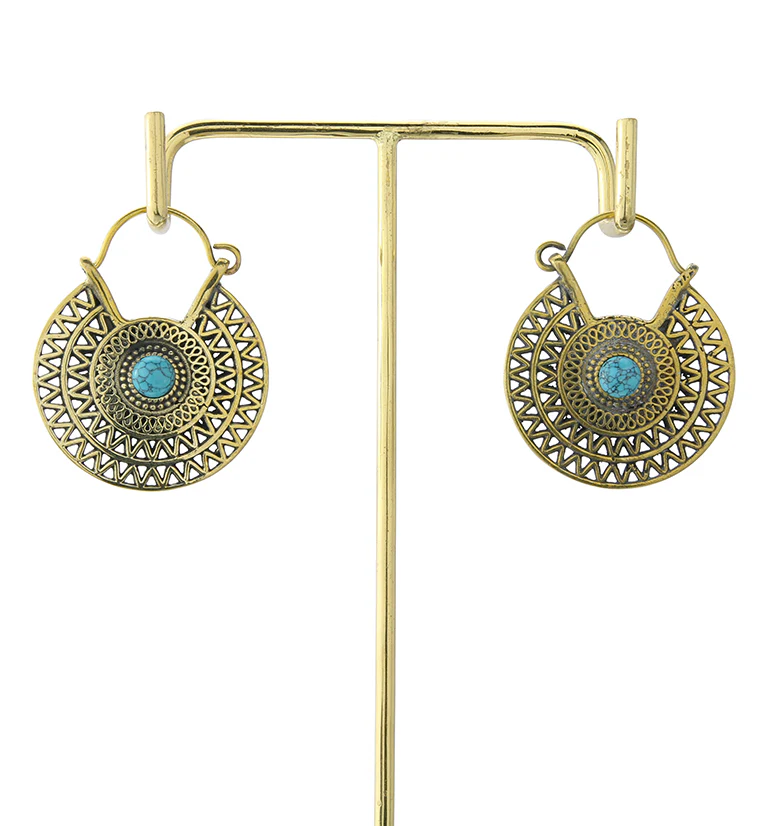 Environ Howlite Turquoise Stone Inlay Brass Hangers / Earrings - Image 4