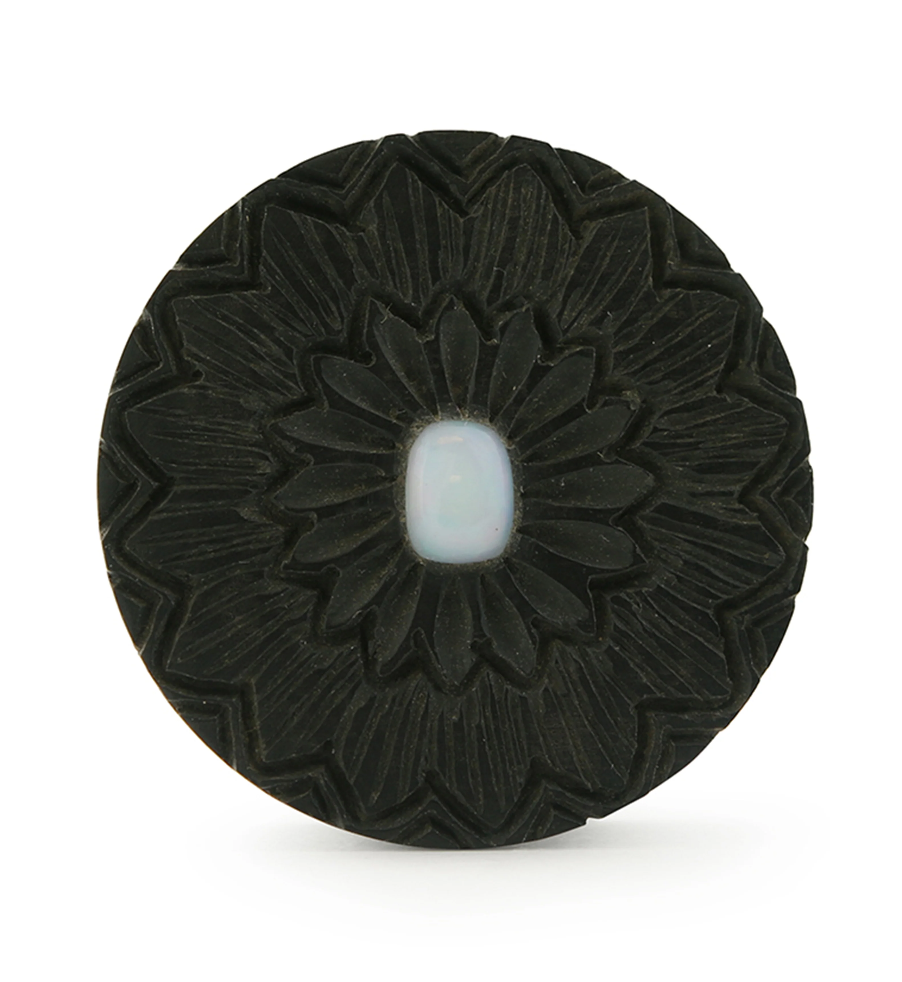Etched Floral Areng Wood Mayan Flare Plugs With Opal Inlay - Image 2