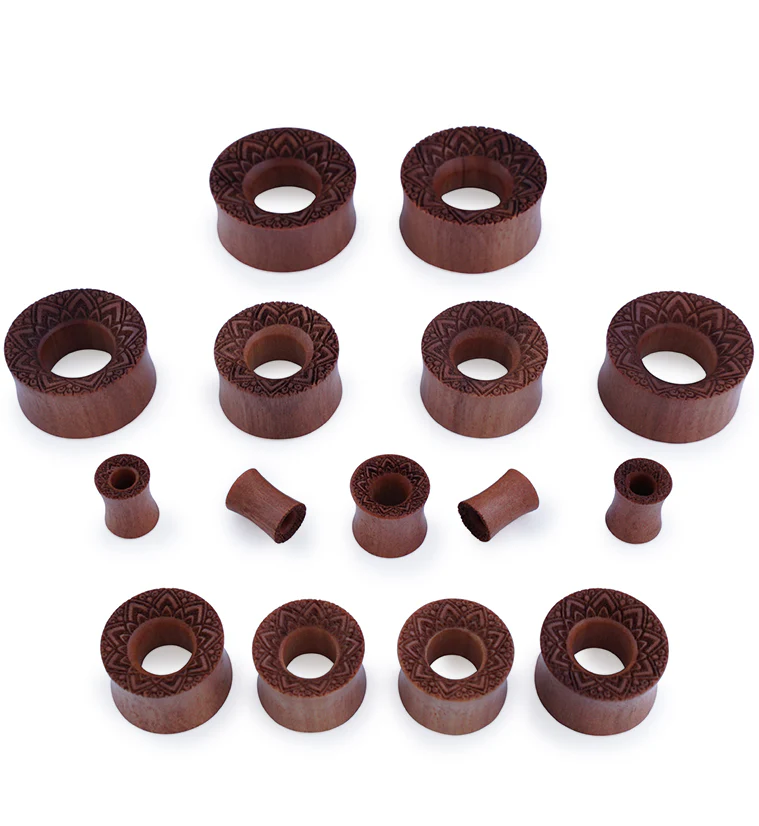 Etched Mandala Saba Wood Tunnel Plugs - Image 2