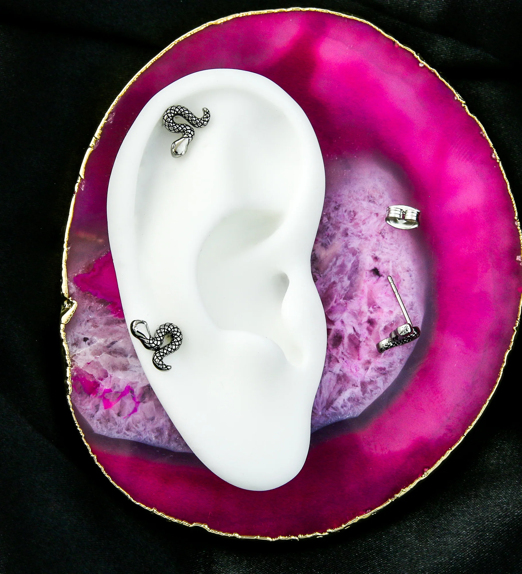 Etched Snake Stainless Steel Stud Earrings - Image 2