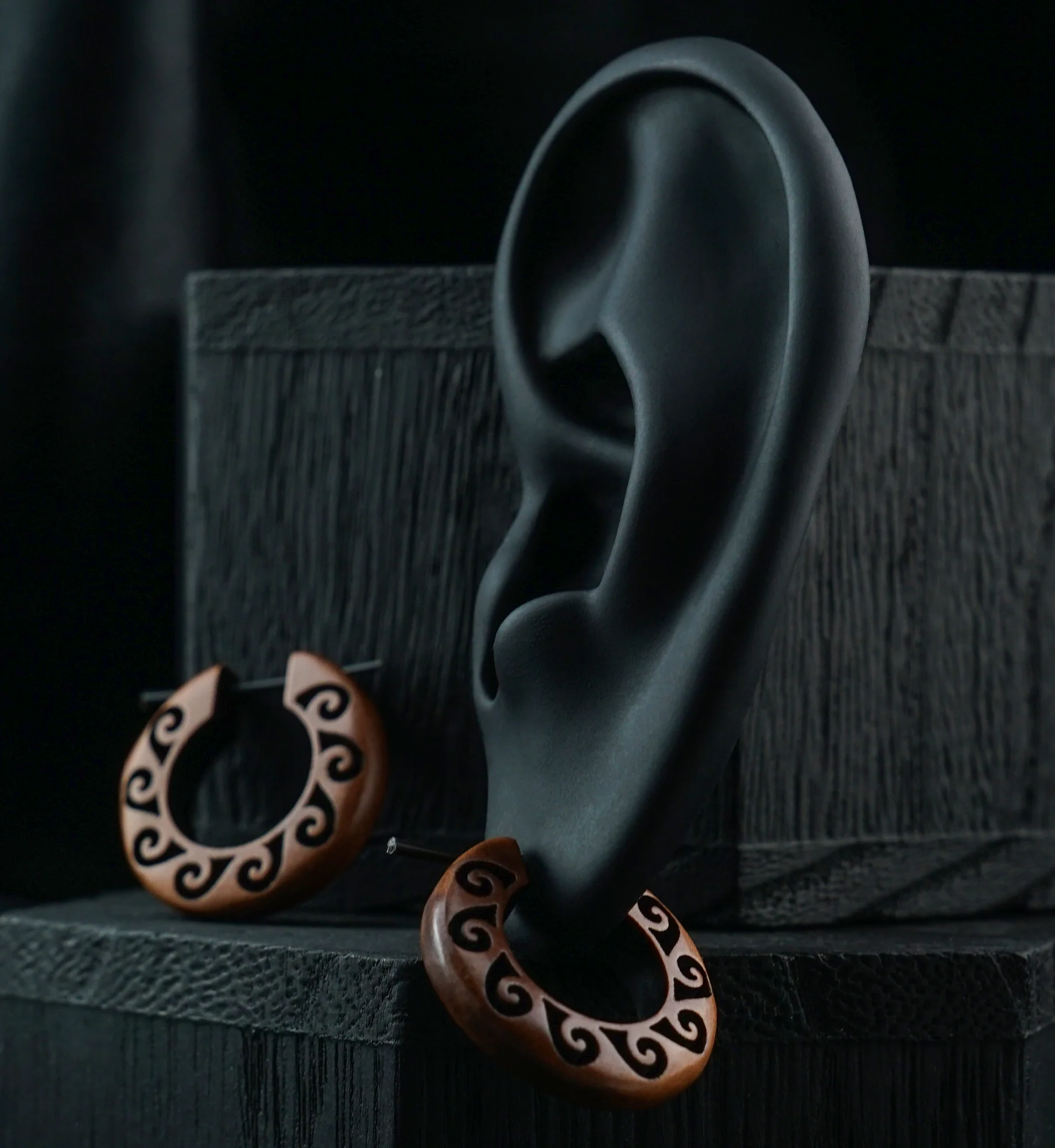 Flare Hoop Wood Earrings - Image 2