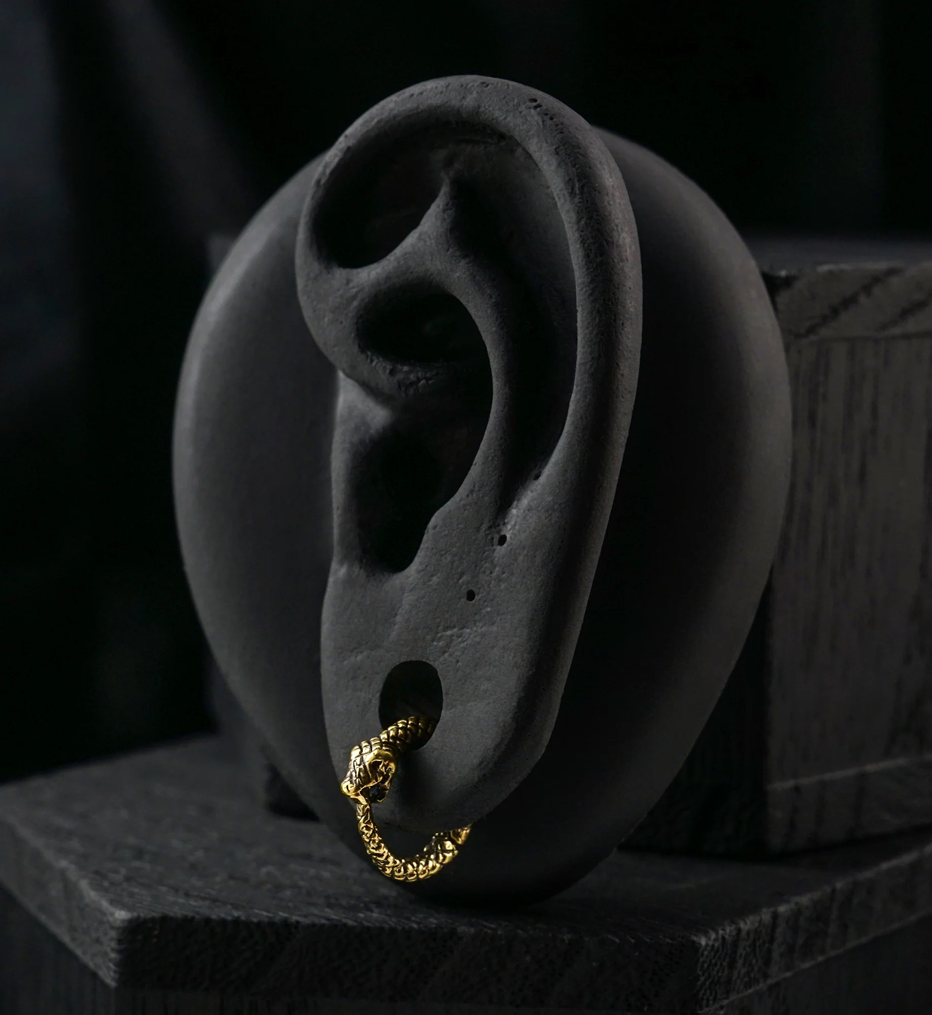 Eternal Snake Brass Hinged Stretched Ear Cuffs - Image 2