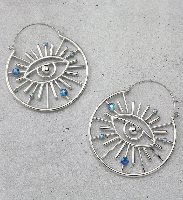Evil Eye Blue Aurora CZ Plug Hoops - Image 2