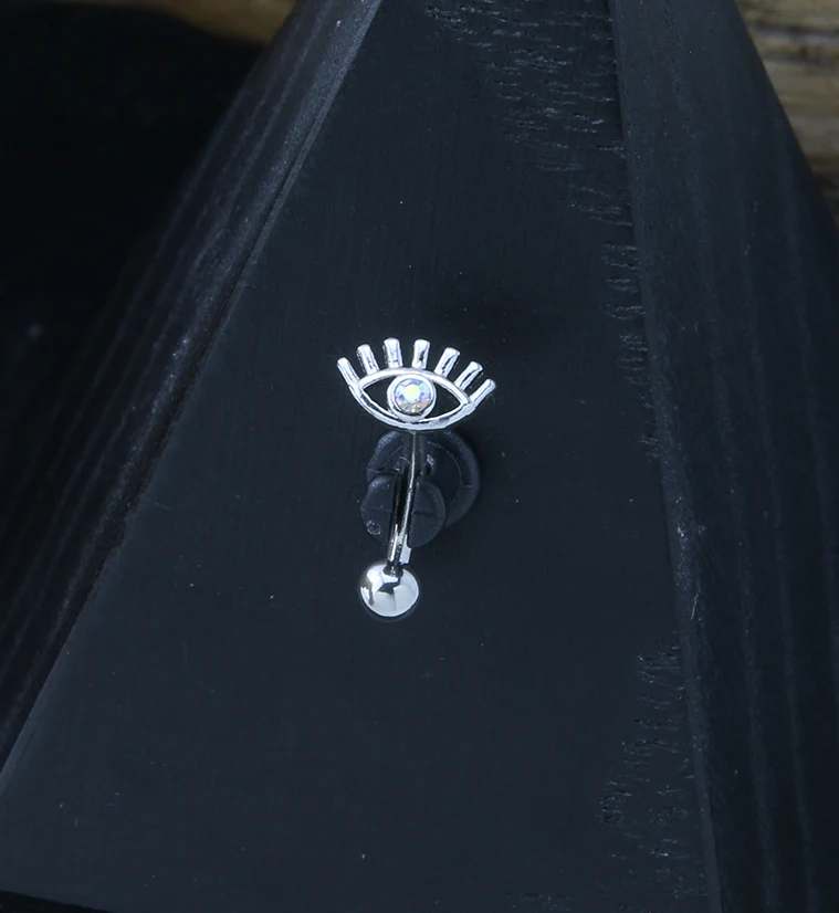 Evil Eye Rainbow Aurora CZ Curved Barbell - Image 2