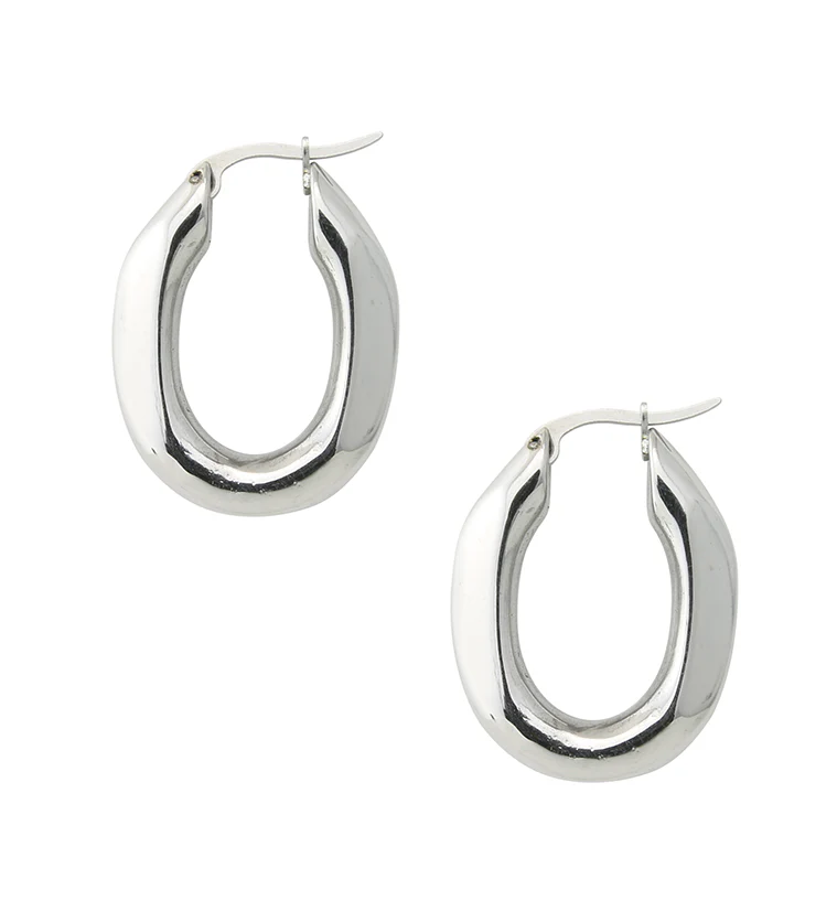 Faceted Stainless Steel Hoop Earrings - Image 3