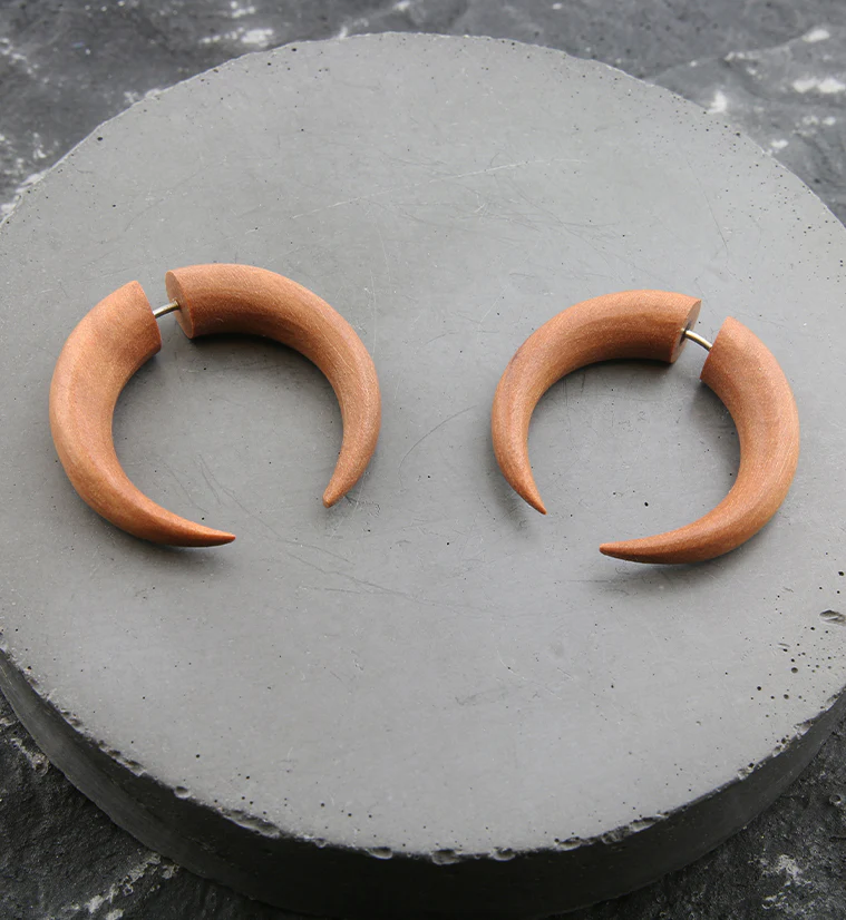 Fake Gauge Wood Horseshoe Tribal Earrings - Image 2
