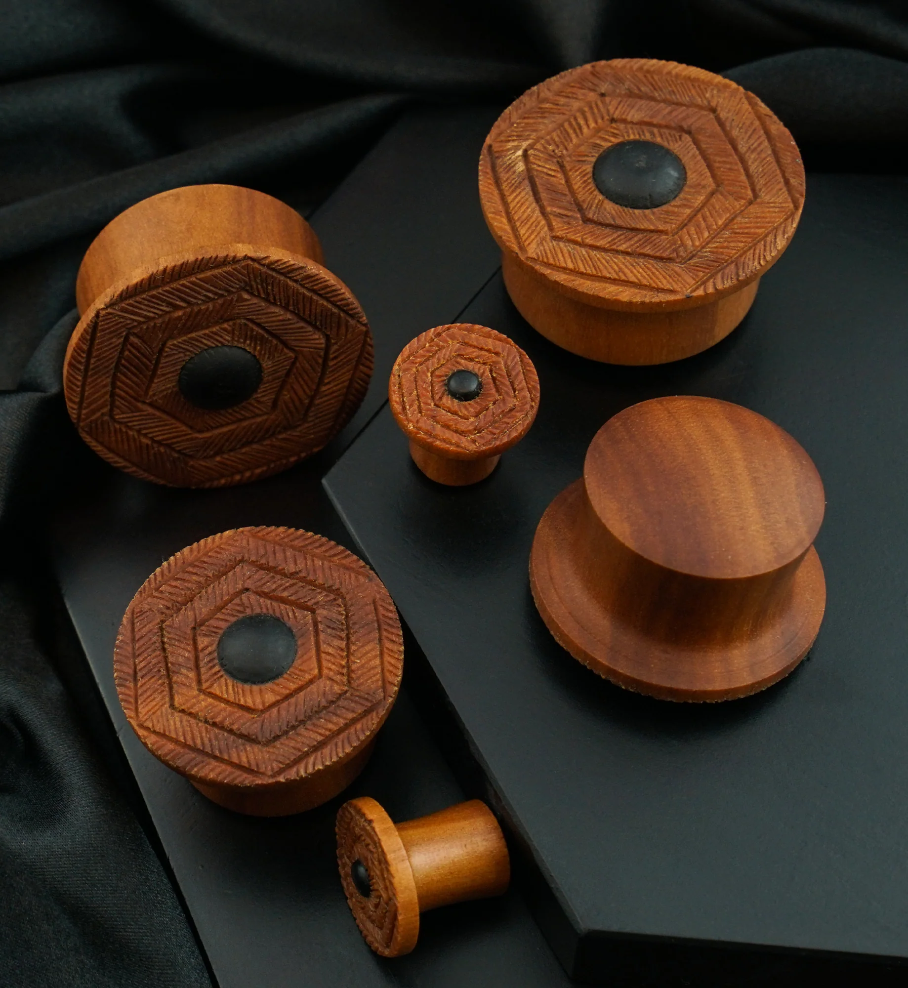 Boundary Geo Saba Wood With Dark Wood Inlay Mayan Flare Plugs - Image 2