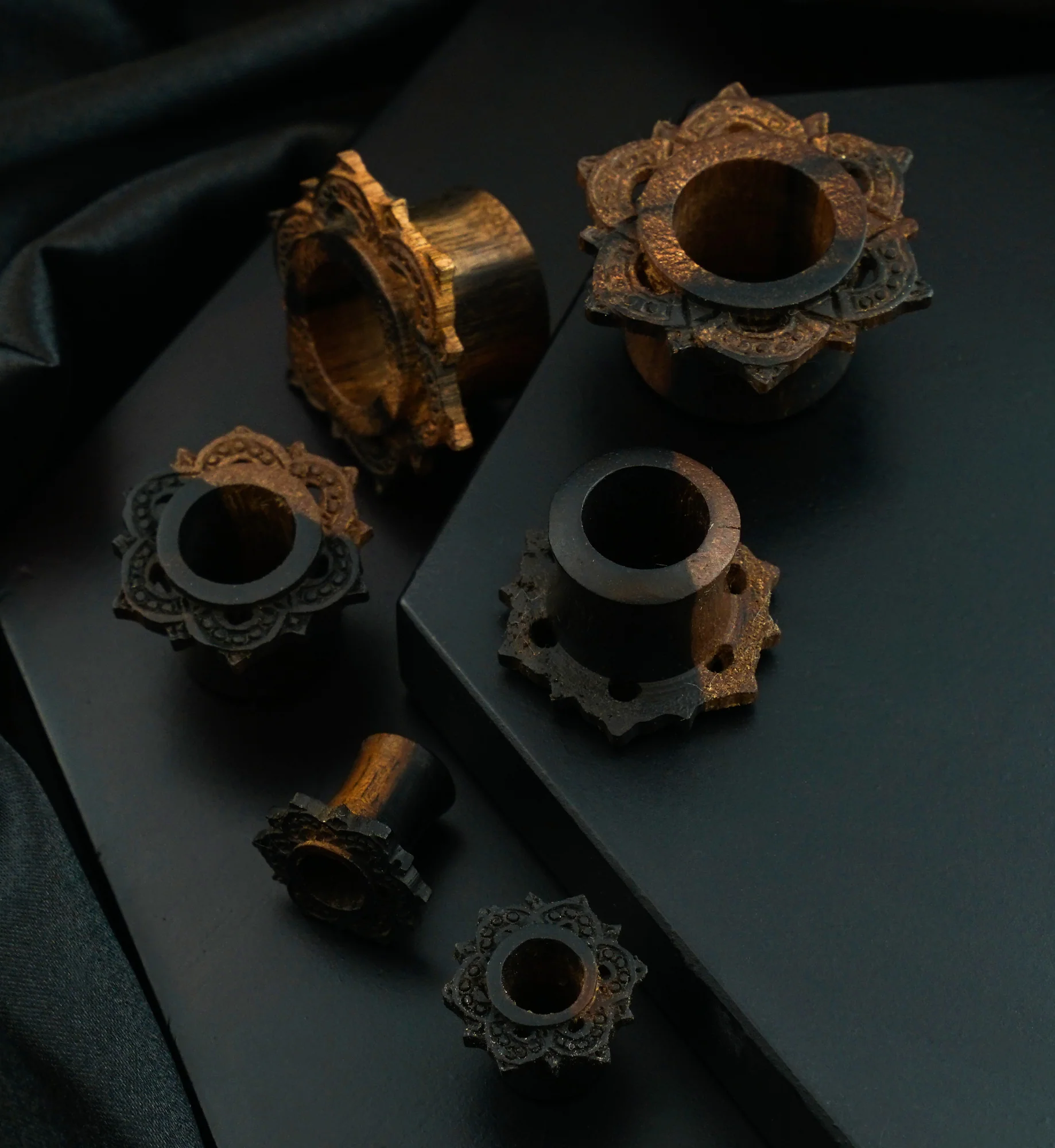 Filigree Areng Wood Mayan Flare Tunnel Plugs - Image 2
