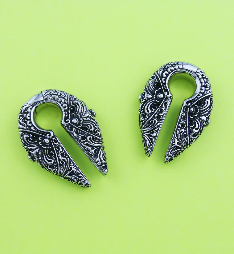 Filigree Keyhole White Brass Ear Weights - Image 2