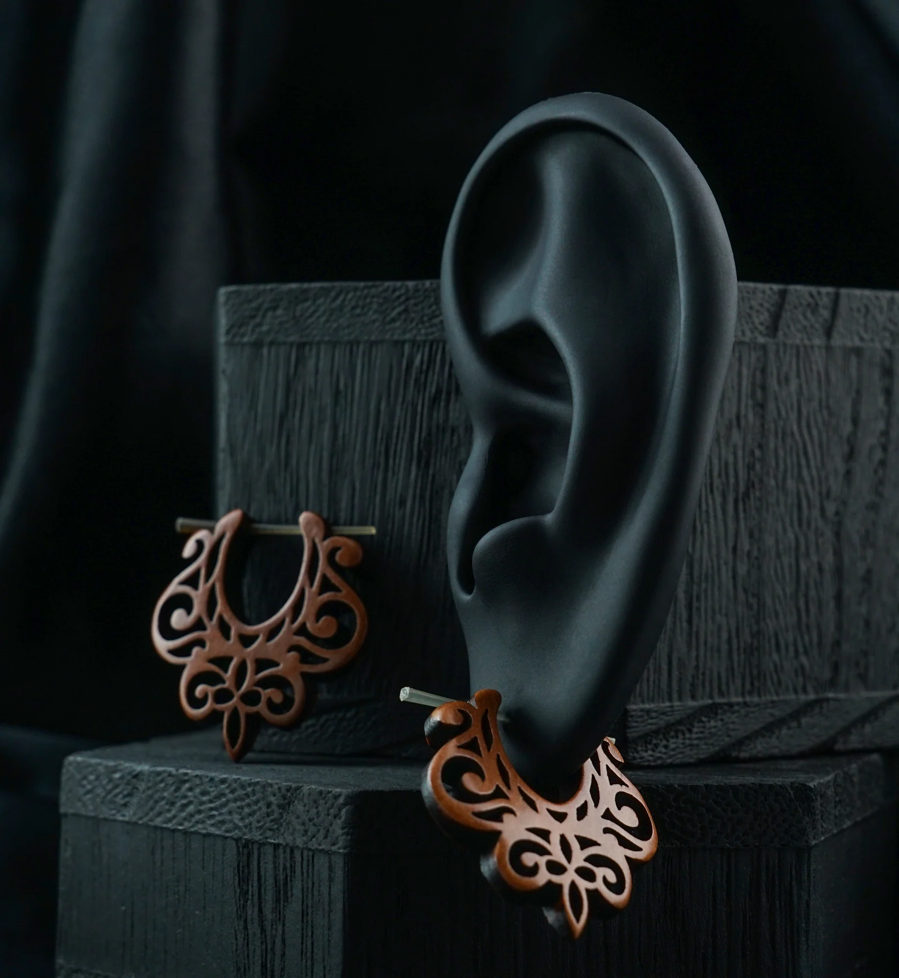 Filigree Hoop Wood Earrings - Image 2