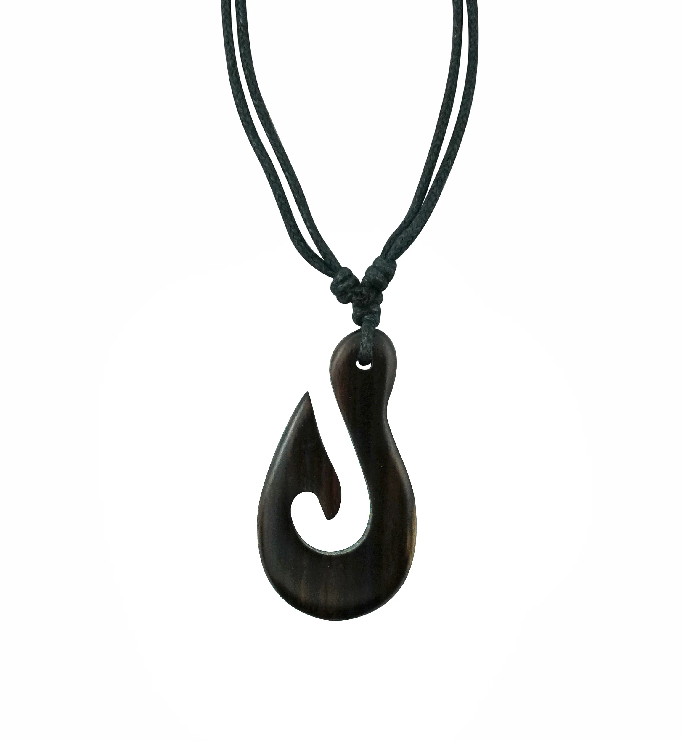 Fish Hook Wood Pendant Necklace