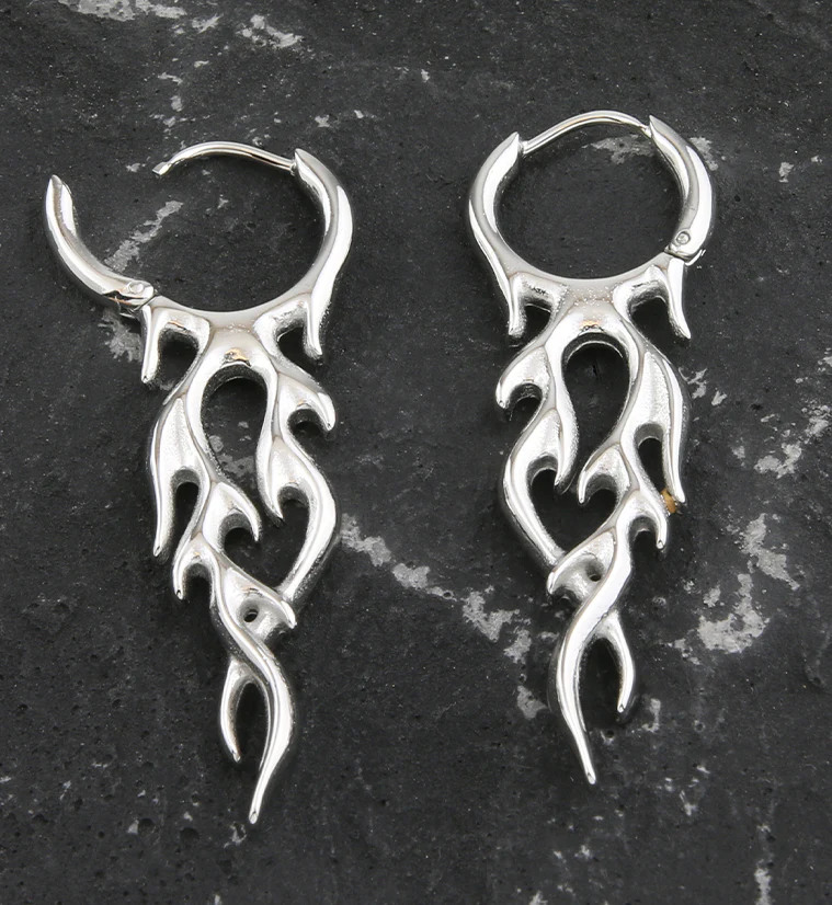 Flame Stainless Steel Hoop Earrings - Image 2