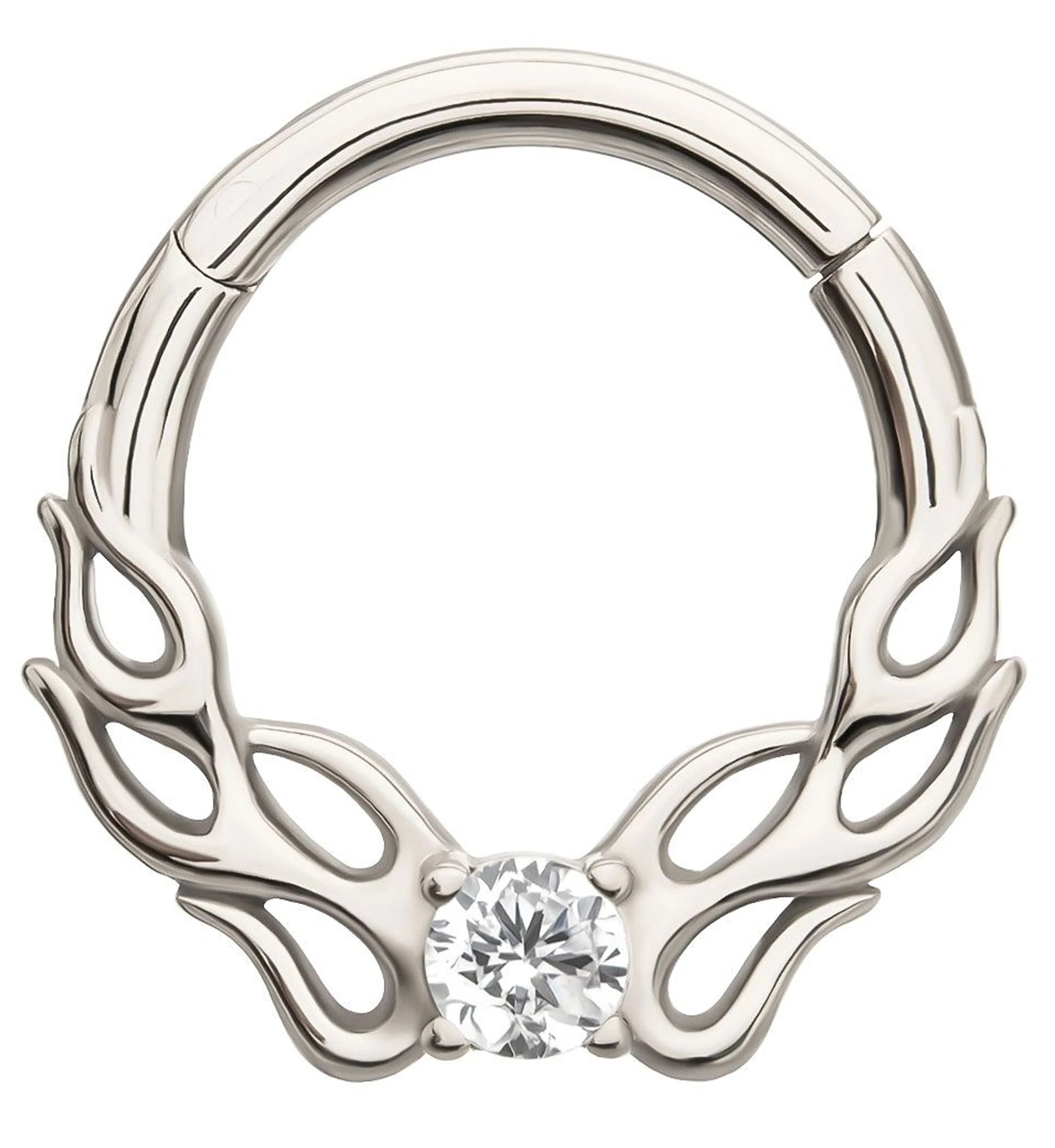 Flaming Clear CZ Stainless Steel Hinged Segment Ring