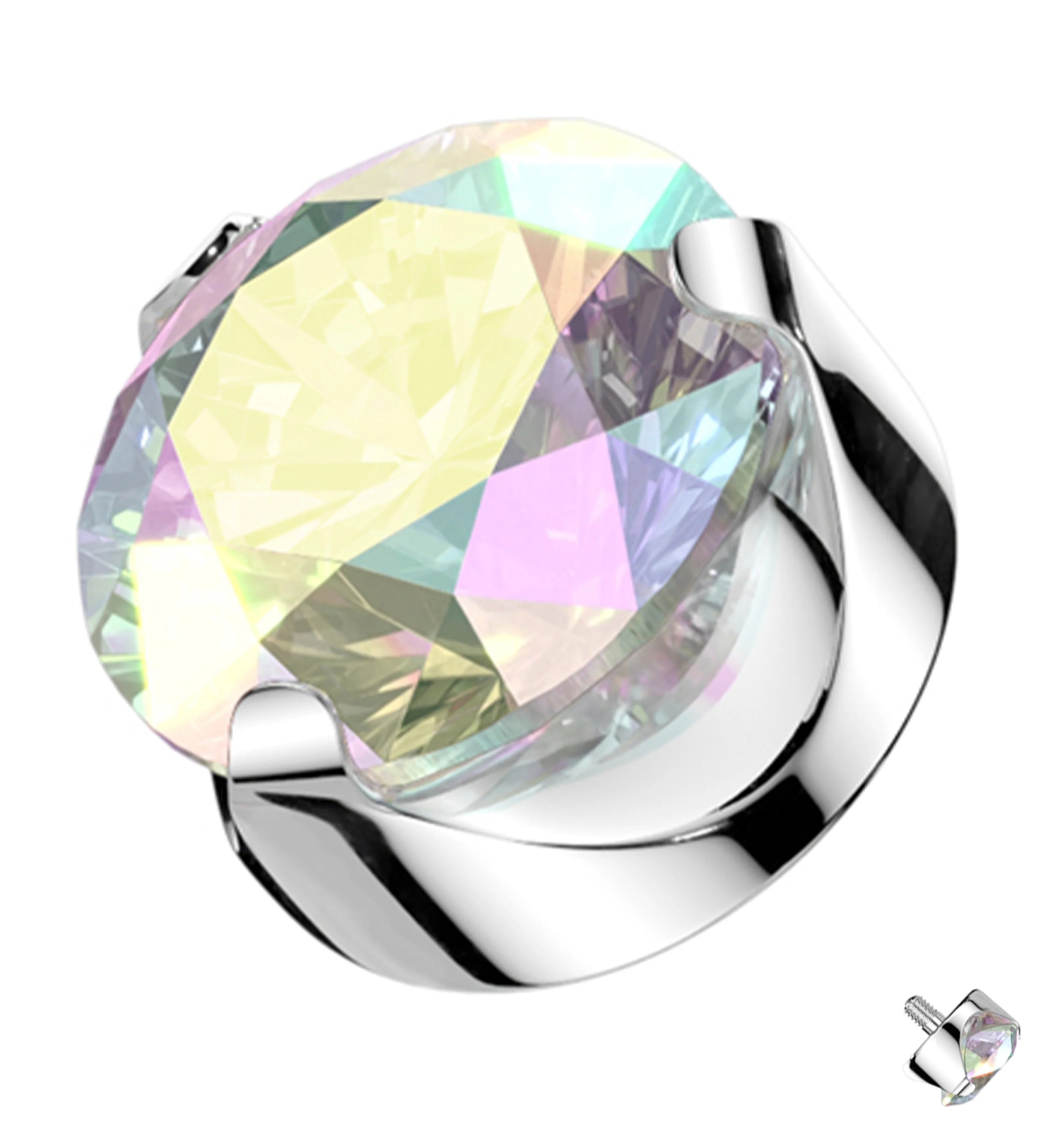 Flat Back Prong Rainbow Aurora CZ Internally Threaded Top