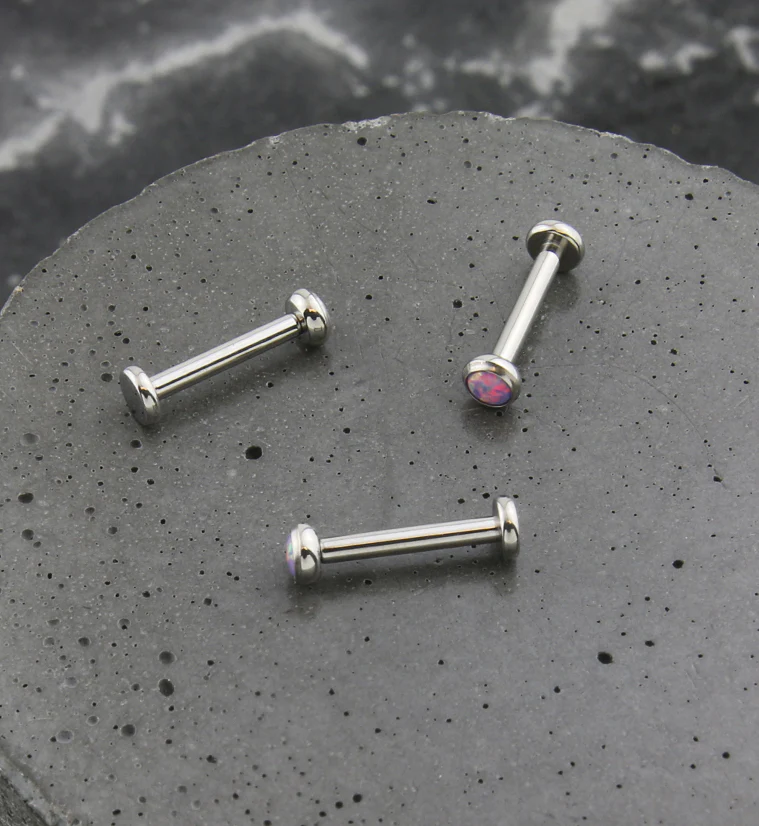 Flat Bezel Purple Opalite Internally Threaded Titanium Labret - Image 2