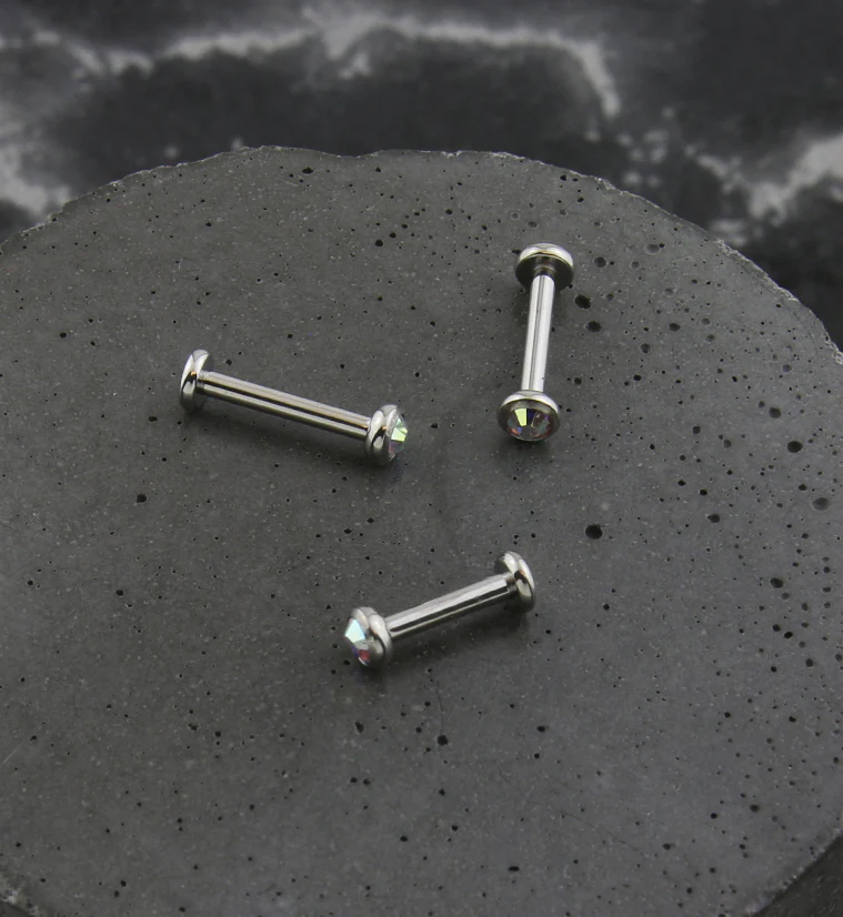 Flat Bezel Rainbow Aurora CZ Internally Threaded Titanium Labret - Image 2