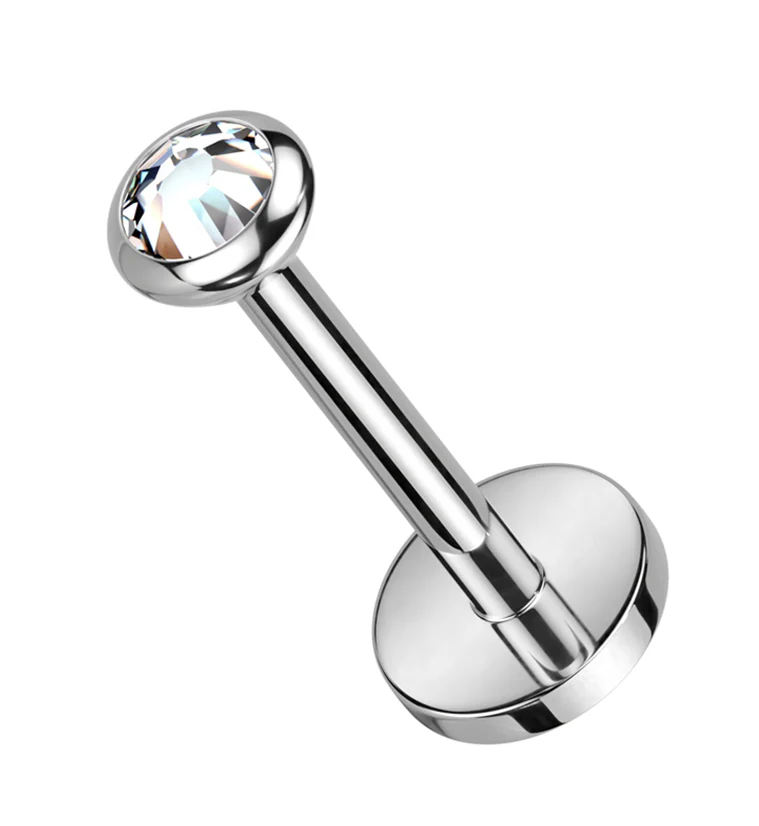 Flat Clear CZ Titanium Threadless Labret