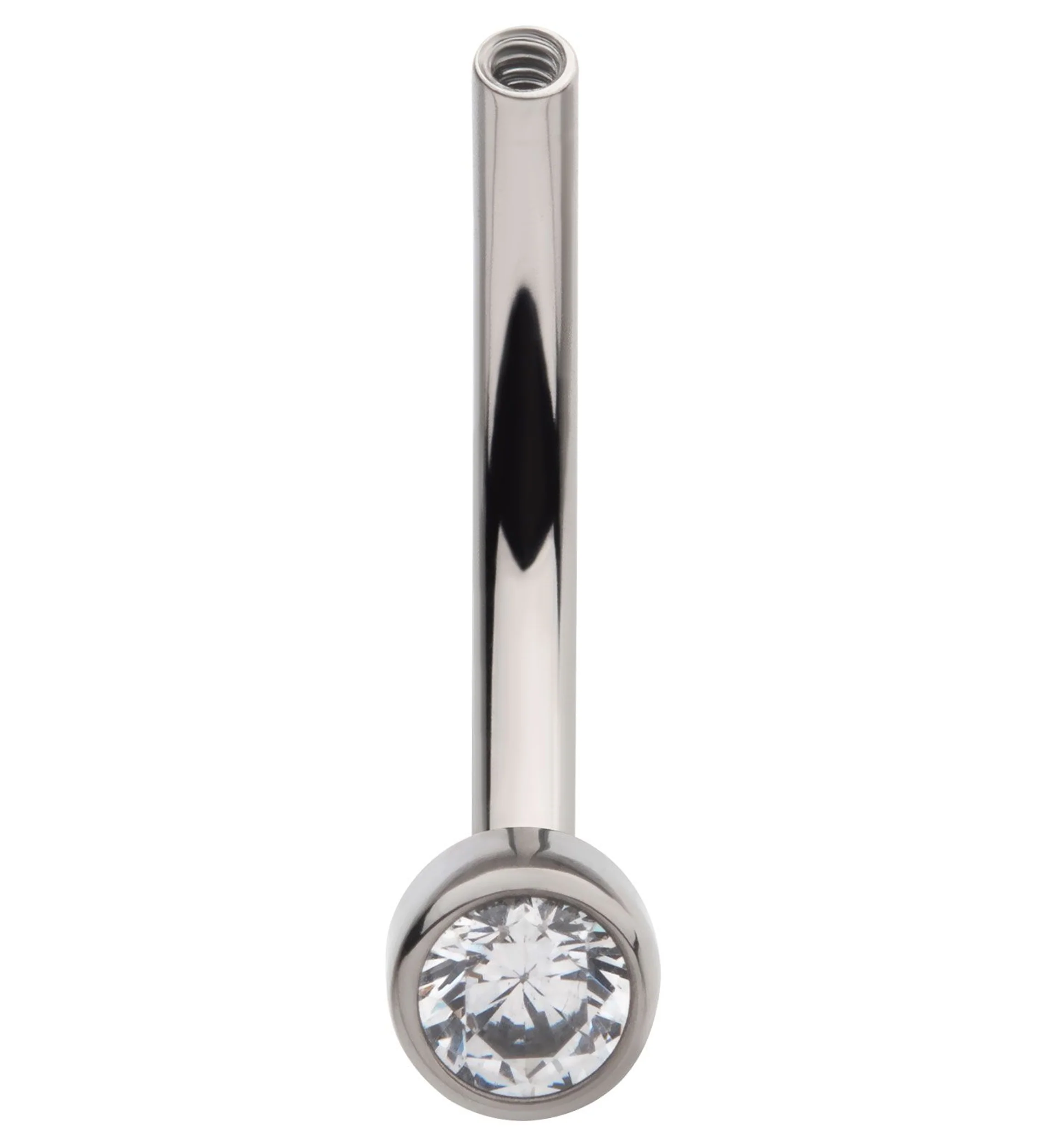 Flat Single CZ Titanium Curved Internally Threaded Barbell