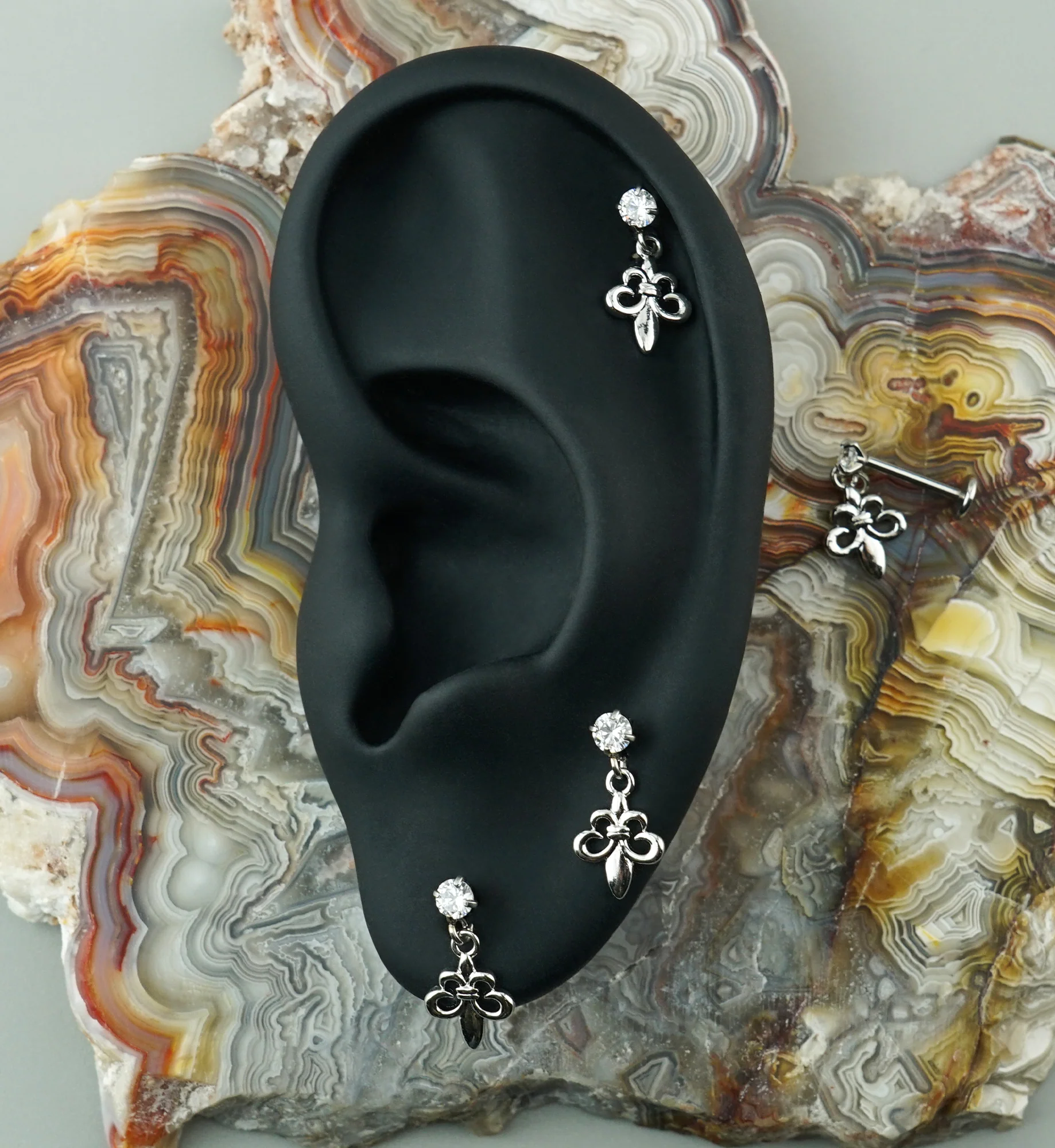 Fleur de Lis Dangle CZ Stainless Steel Threadless Labret - Image 2