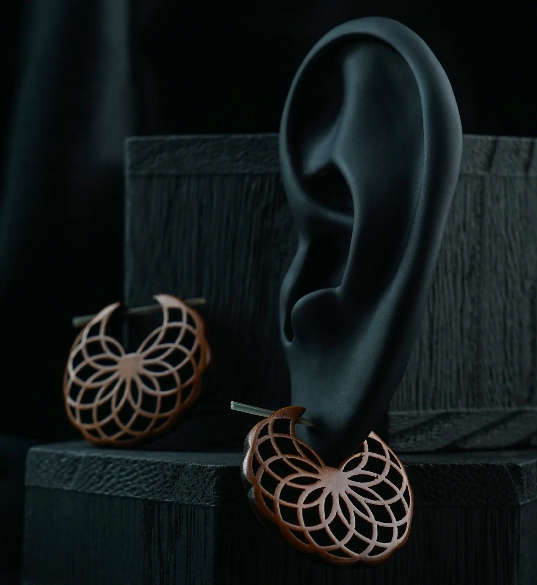 Geo Hoop Wood Earrings - Image 2