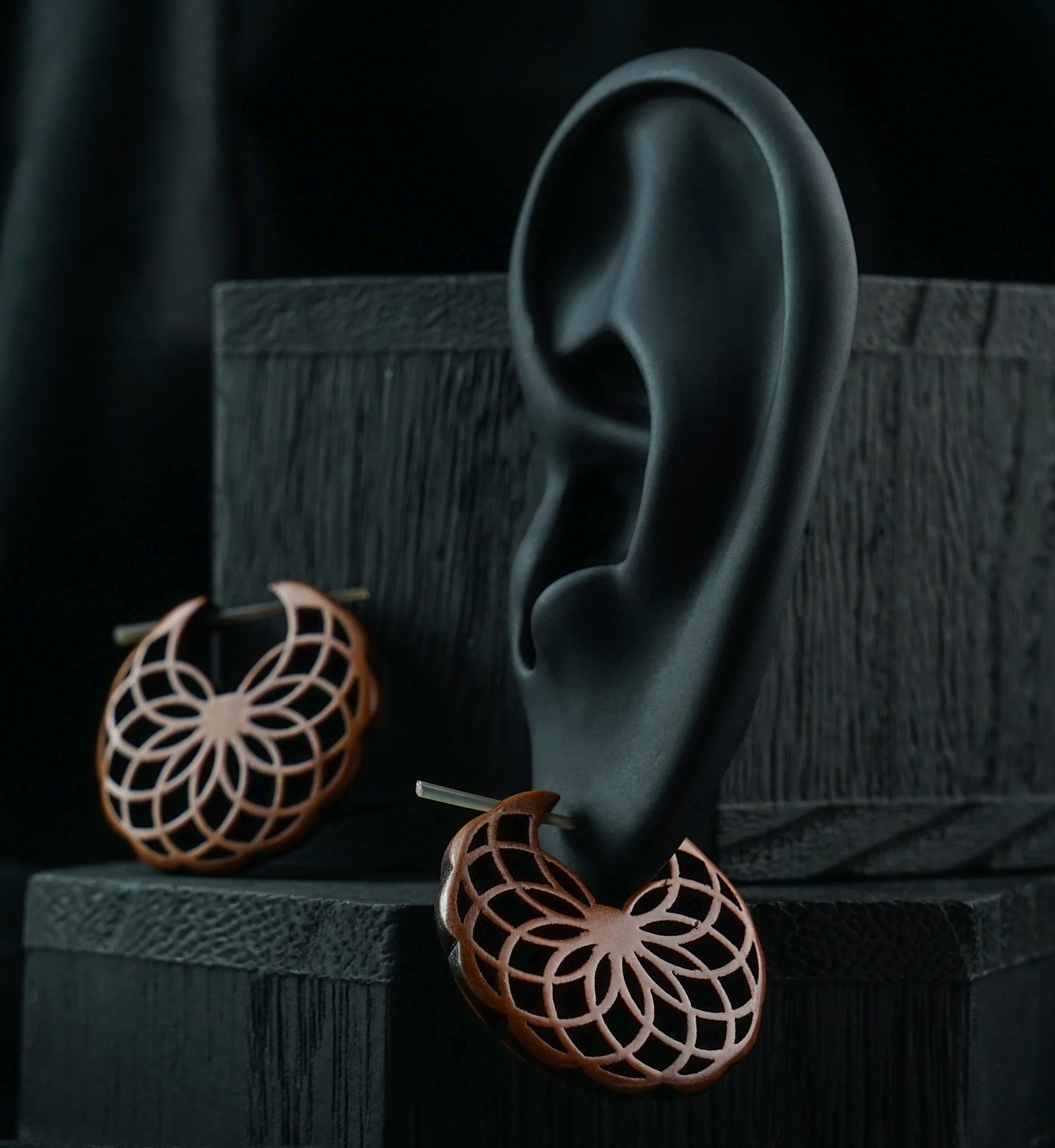 Geo Hoop Saba Wood Earrings - Image 2
