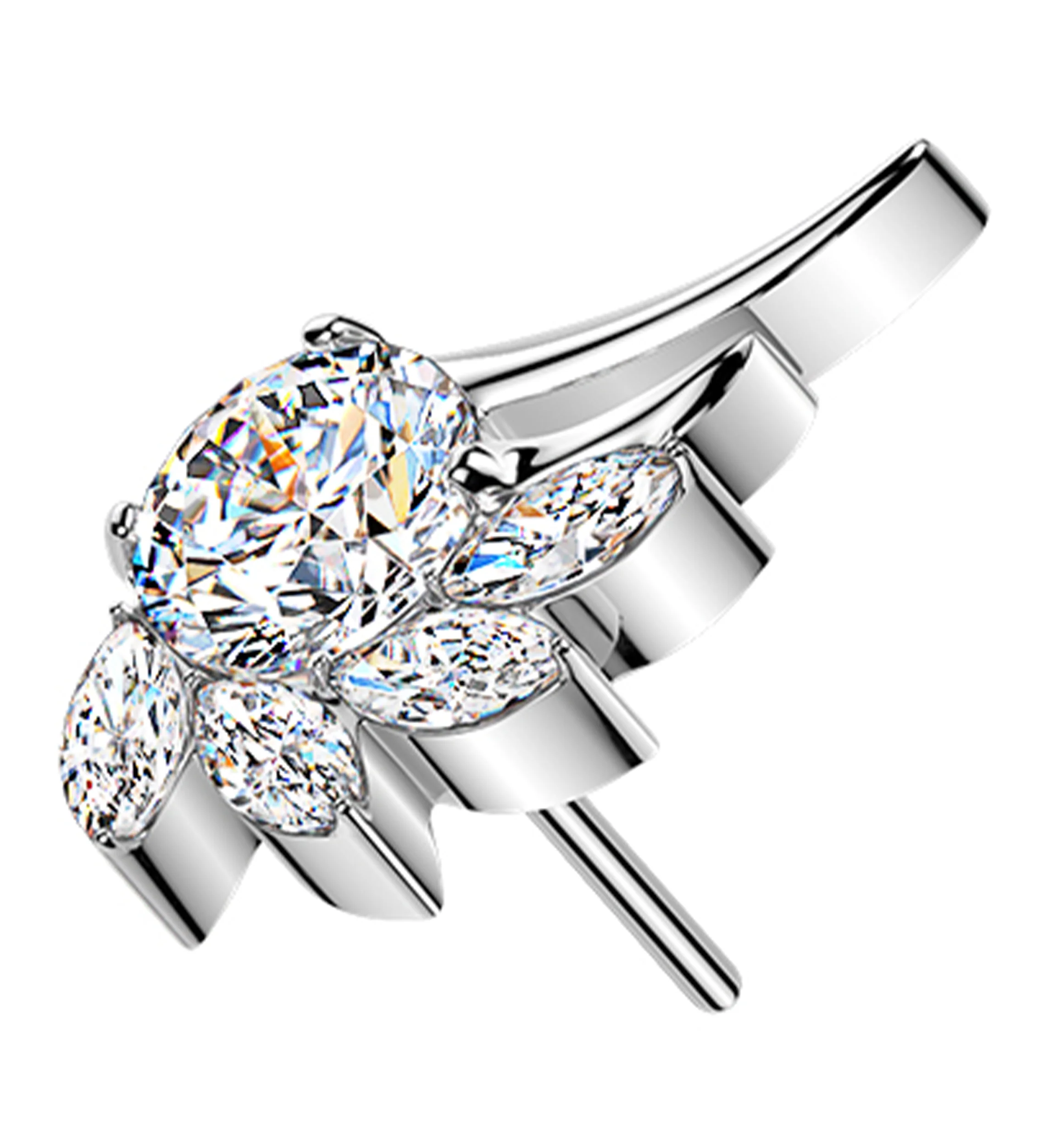 Floral Wing Clear CZ Titanium Threadless Top